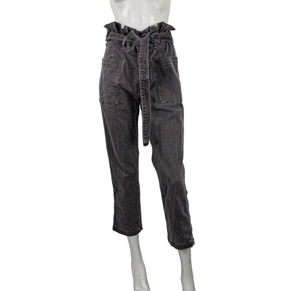 AMO Denim Women's Paperbag belted Utility Pants in Washed Black Size 28 - Picture 1 of 11
